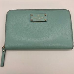 kate spade rare ice blue zippered clutch wallet with open flat design